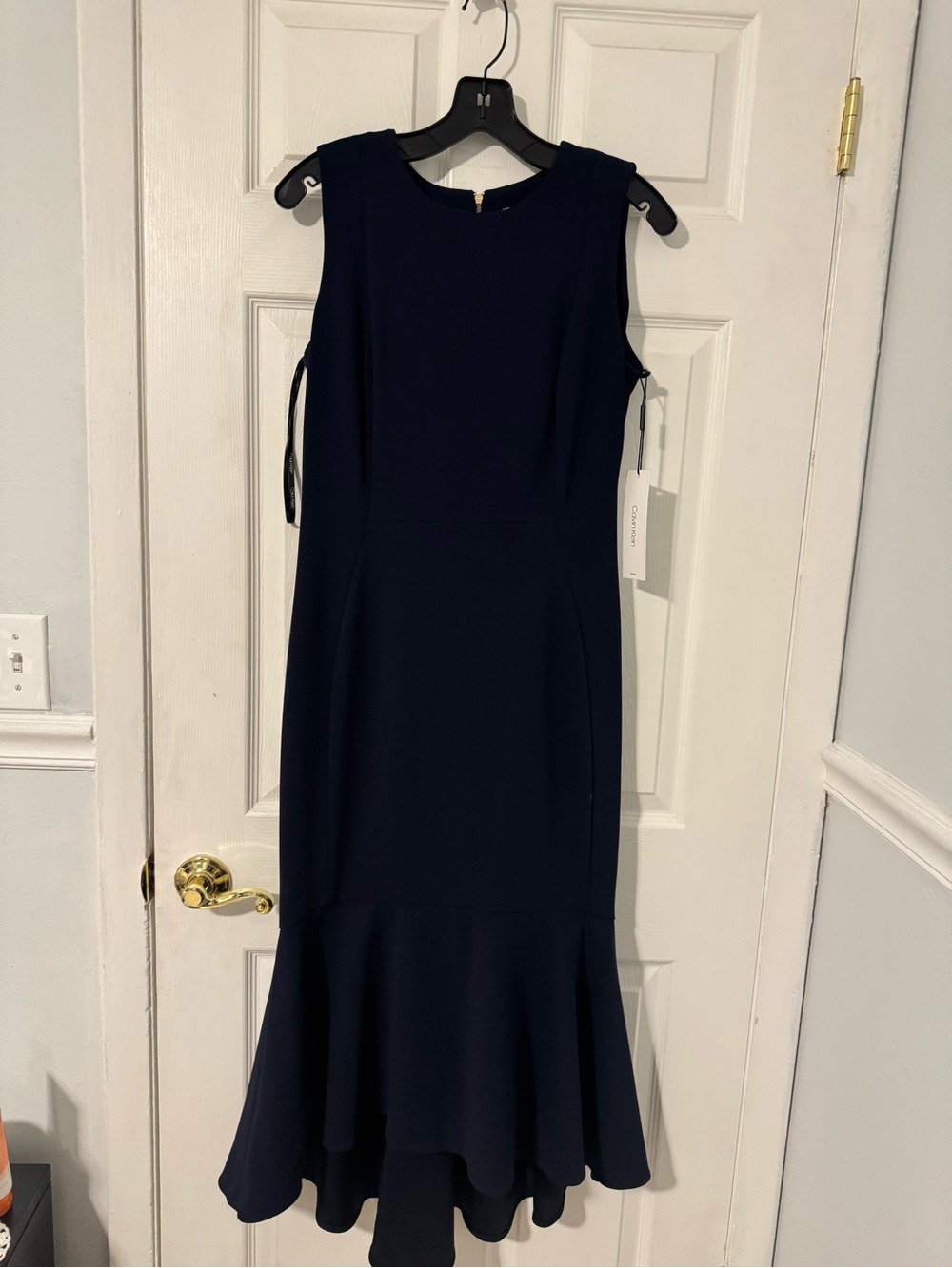 NEW Calvin Klein Navy Blue Ruffle Hem Midi Dress - Picture 2 of 7